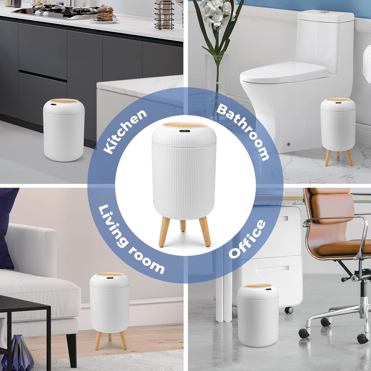 Smart Sensor Wastebasket, Convenient and Hygienic Easy to Use, Technology Sensor Waterproof Wastebasket Plastic Trash Can for Kitchen, Bathroom, Bedroom, Living Room, Office and Outdoor