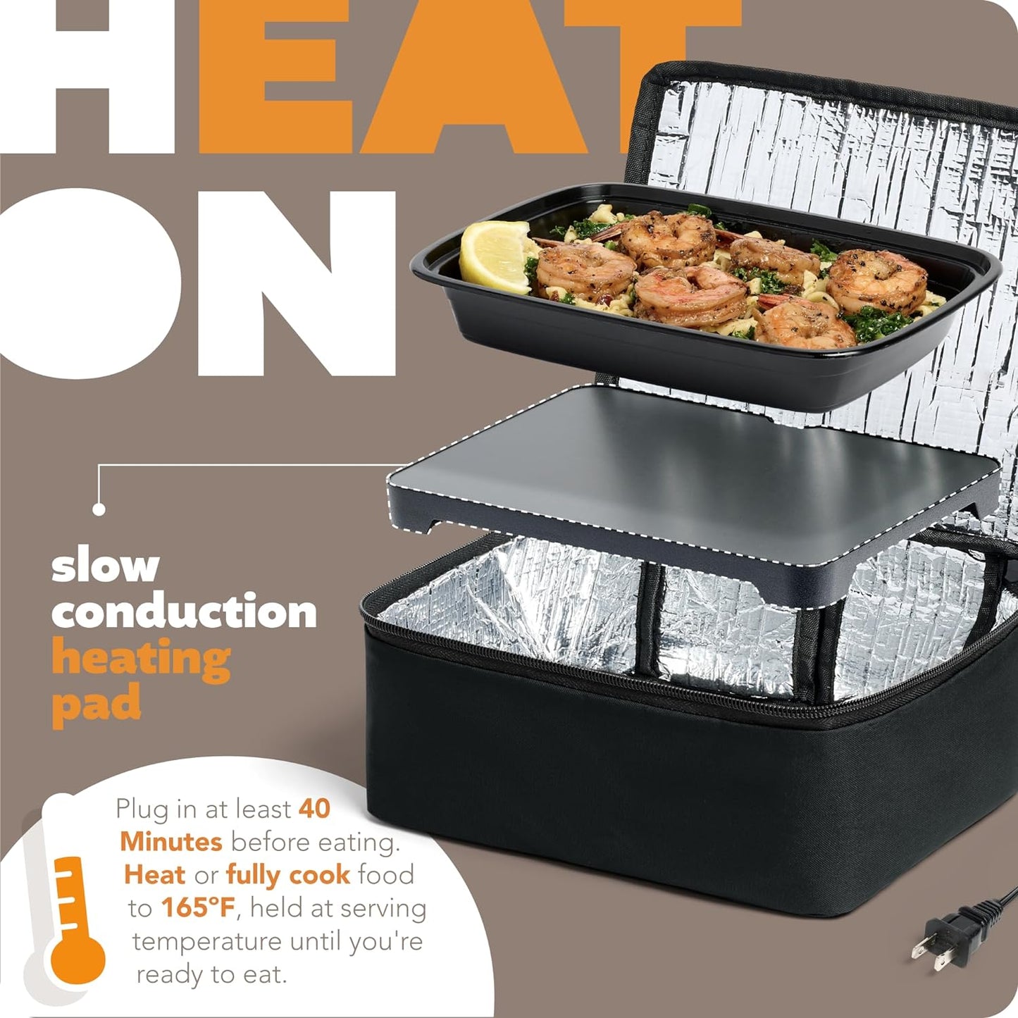 Mini Heated Lunch Box- Portable Electric Food Warmer for Men and Women - Great for Work, Office, and Construction - Cook, Reheat, and Eat on the Go - 120V - Black