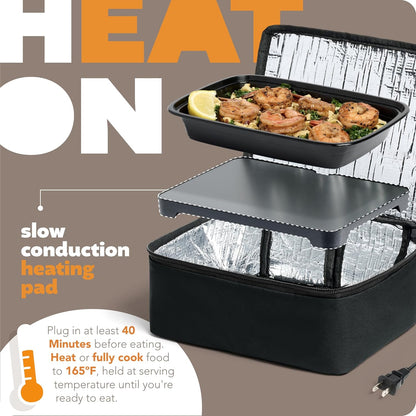 Mini Heated Lunch Box- Portable Electric Food Warmer for Men and Women - Great for Work, Office, and Construction - Cook, Reheat, and Eat on the Go - 120V - Black