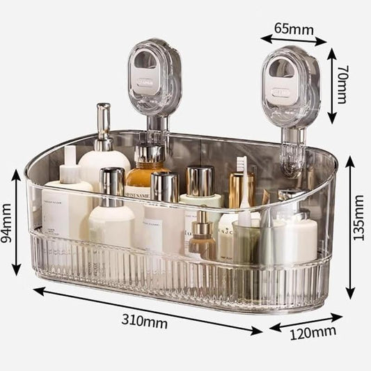 No-Drill Bathroom Suction Storage Rack -2025 Upgrade Large Capacity & Strong Load-Bearing Transparent White Double Row Drainage Hole Detachable Easy Clean Shower Kitchen Organizer