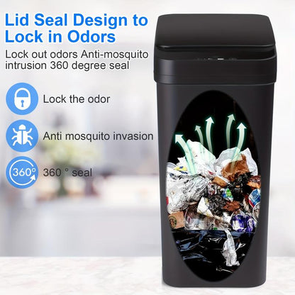 2 Pcs Smart Sports Inductive Ashbin with Lid-4.2 Gallon and 2.6 Gallon Capacity, Contactless Dustbin for Kitchen, Bedroom, Office and Living Room, Wireless Infrared Technology, Fashion White Design, Living Room Dustbin Can Trash Automatic Touchless