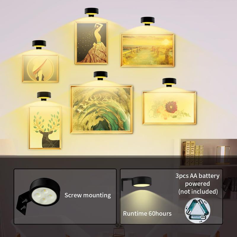 3Pack Picture Light Operated with Remote Painting for Art 3 Lighting Colors&Dimmable Led Display Accent on Wall Pictures Dartboard Photo Frame Portrait