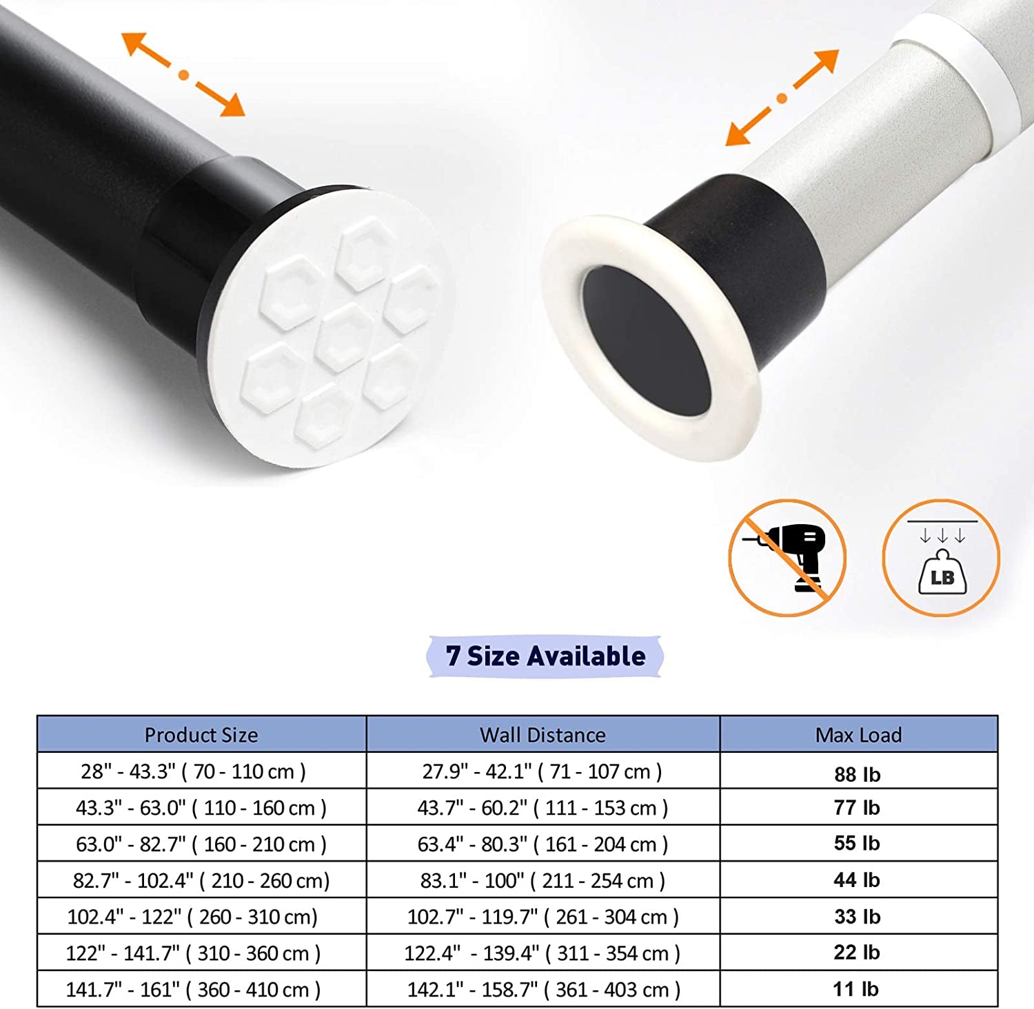 Tension Shower Curtain Rods 82.7-102.4 Inch Room Divider Never Rust Adjustable Spring Rods for Window Bathroom Balcony Storeroom Laundry Non-Slip No Drilling Easy to Install Black Matte