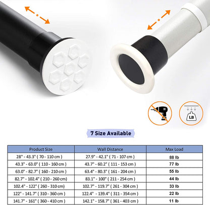 Tension Shower Curtain Rods 82.7-102.4 Inch Room Divider Never Rust Adjustable Spring Rods for Window Bathroom Balcony Storeroom Laundry Non-Slip No Drilling Easy to Install Black Matte