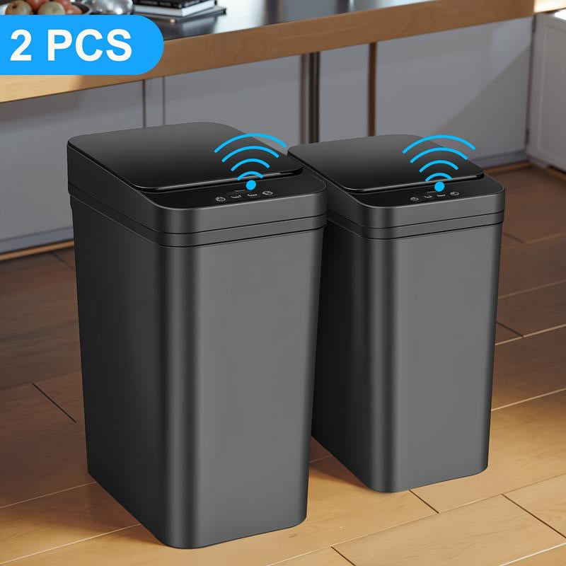 2 Pcs Smart Sports Inductive Ashbin with Lid-4.2 Gallon and 2.6 Gallon Capacity, Contactless Dustbin for Kitchen, Bedroom, Office and Living Room, Wireless Infrared Technology, Fashion White Design, Living Room Dustbin Can Trash Automatic Touchless