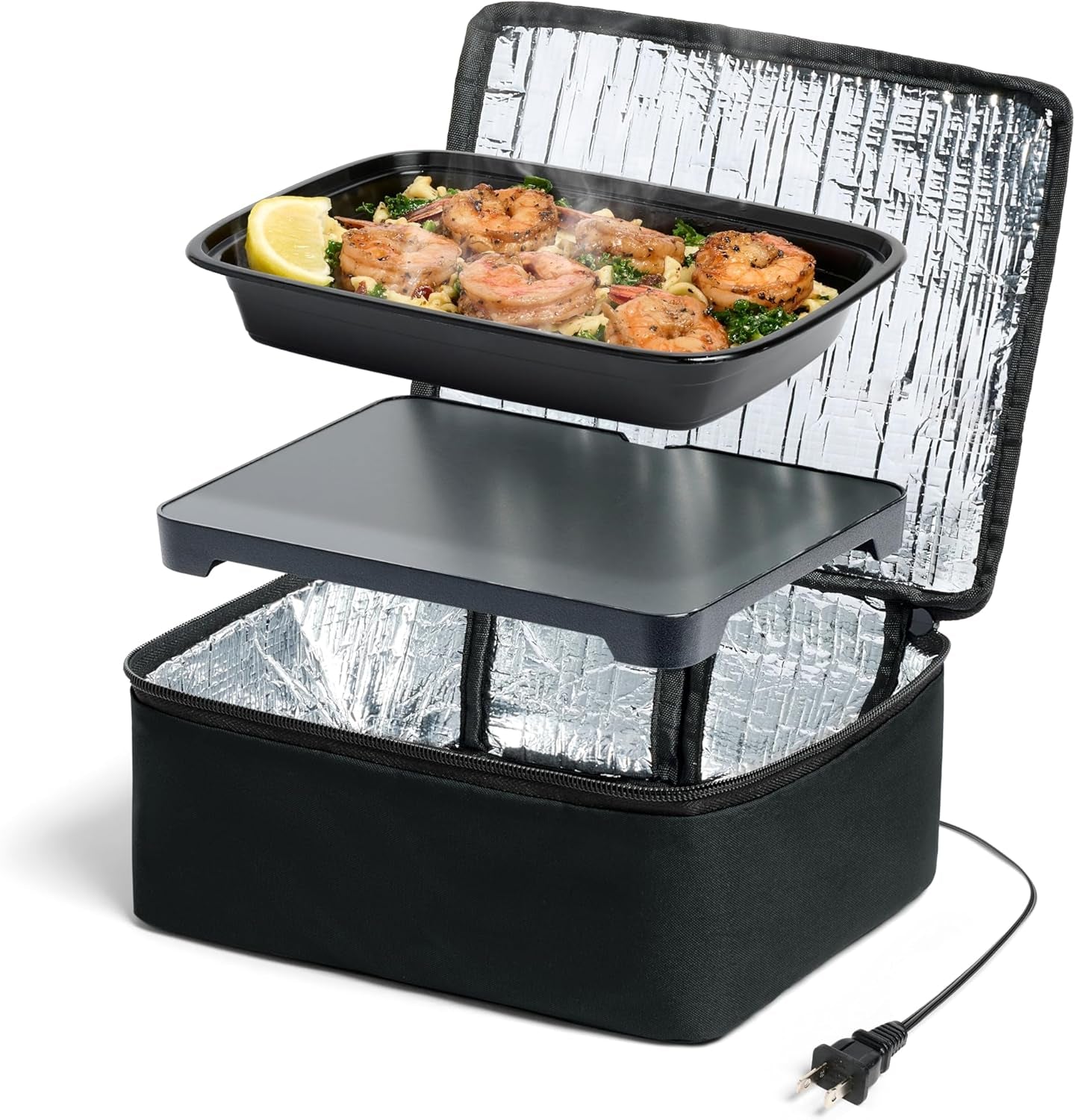Mini Heated Lunch Box- Portable Electric Food Warmer for Men and Women - Great for Work, Office, and Construction - Cook, Reheat, and Eat on the Go - 120V - Black