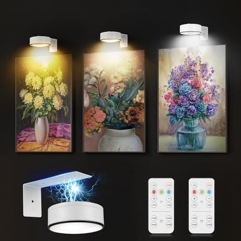 3Pack Picture Light Operated with Remote Painting for Art 3 Lighting Colors&Dimmable Led Display Accent on Wall Pictures Dartboard Photo Frame Portrait