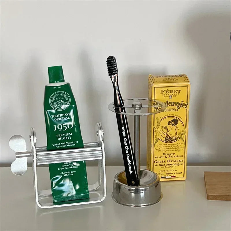 Stainless Steel Silver Toothpaste Squeezer Plastic Hand Cream Sauce Toothpaste Extruder Bathroom Toothbrush Rack Dispenser