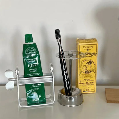 Stainless Steel Silver Toothpaste Squeezer Plastic Hand Cream Sauce Toothpaste Extruder Bathroom Toothbrush Rack Dispenser