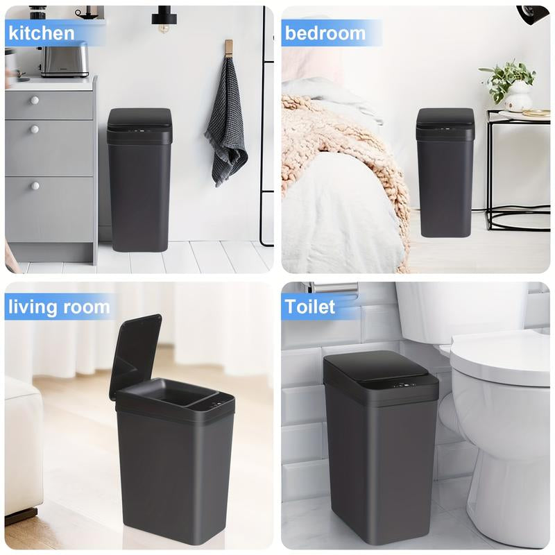 2 Pcs Smart Sports Inductive Ashbin with Lid-4.2 Gallon and 2.6 Gallon Capacity, Contactless Dustbin for Kitchen, Bedroom, Office and Living Room, Wireless Infrared Technology, Fashion White Design, Living Room Dustbin Can Trash Automatic Touchless