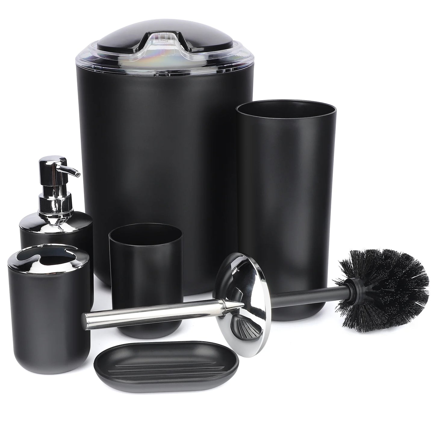 6 Piece Plastic Bath Accessories Sets, Black