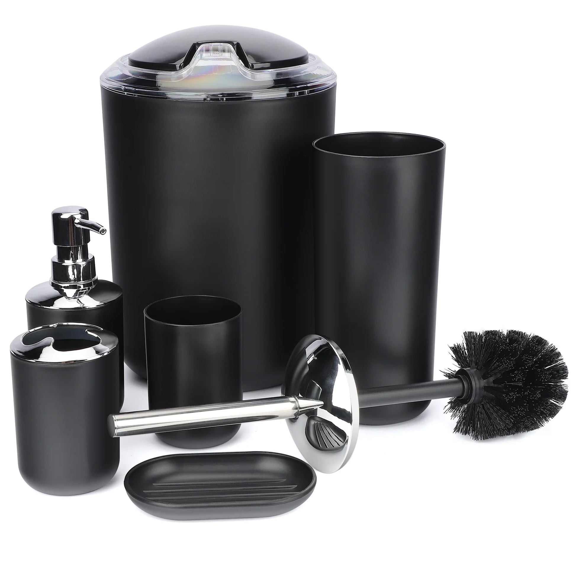 6 Piece Plastic Bath Accessories Sets, Black