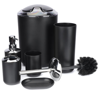 6 Piece Plastic Bath Accessories Sets, Black