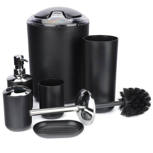 6 Piece Plastic Bath Accessories Sets, Black