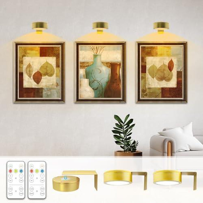 3Pack Picture Light Operated with Remote Painting for Art 3 Lighting Colors&Dimmable Led Display Accent on Wall Pictures Dartboard Photo Frame Portrait