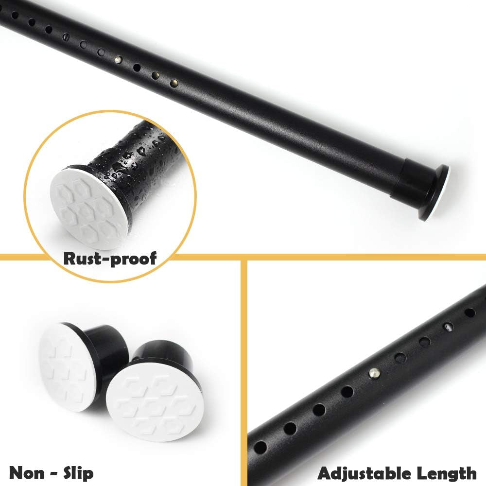 Tension Shower Curtain Rods 82.7-102.4 Inch Room Divider Never Rust Adjustable Spring Rods for Window Bathroom Balcony Storeroom Laundry Non-Slip No Drilling Easy to Install Black Matte