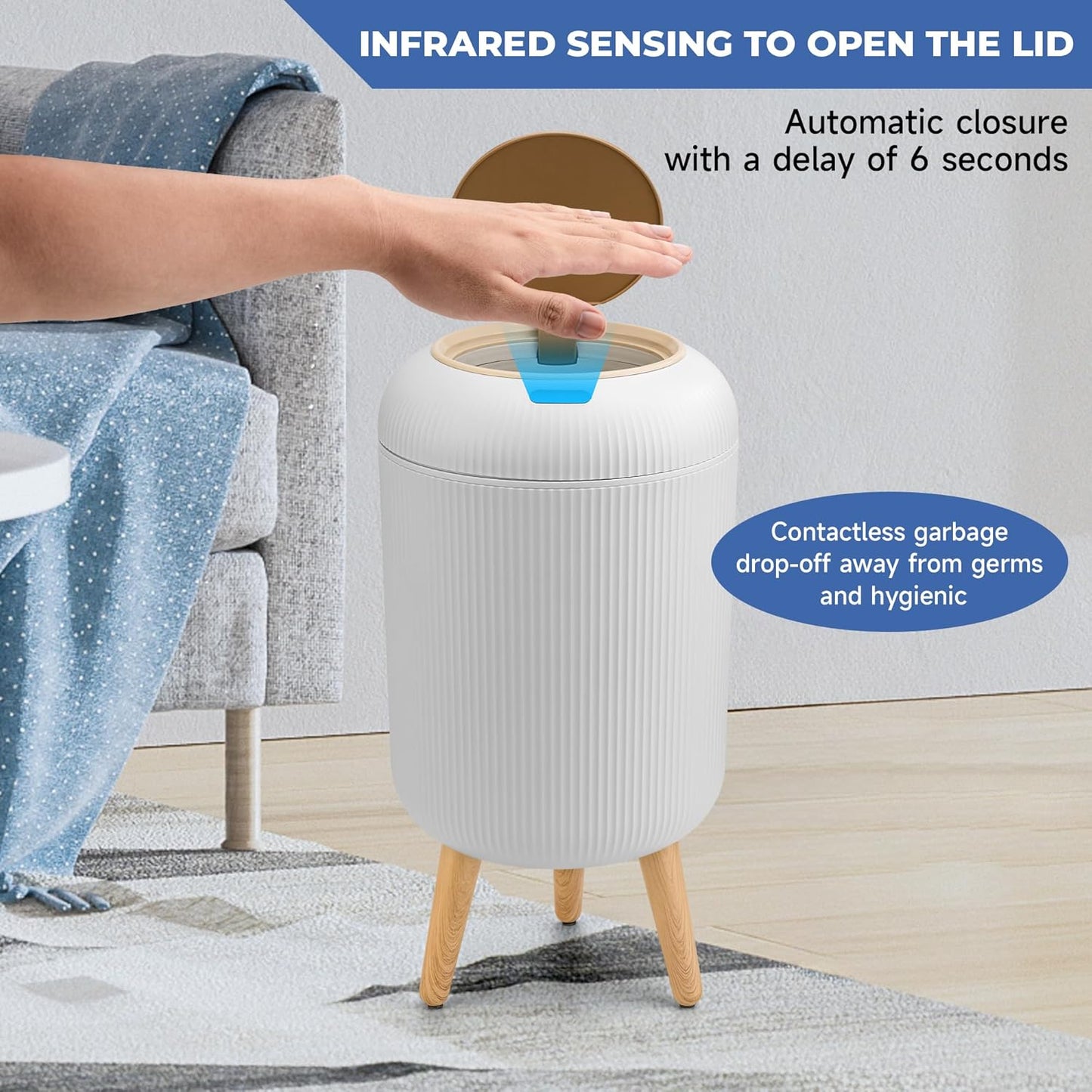Smart Sensor Wastebasket, Convenient and Hygienic Easy to Use, Technology Sensor Waterproof Wastebasket Plastic Trash Can for Kitchen, Bathroom, Bedroom, Living Room, Office and Outdoor