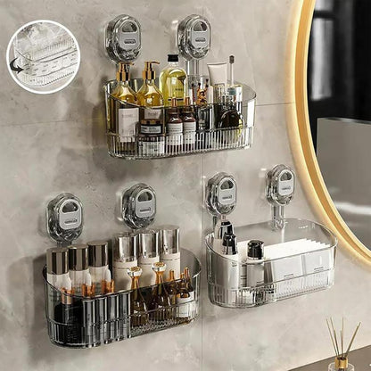No-Drill Bathroom Suction Storage Rack -2025 Upgrade Large Capacity & Strong Load-Bearing Transparent White Double Row Drainage Hole Detachable Easy Clean Shower Kitchen Organizer