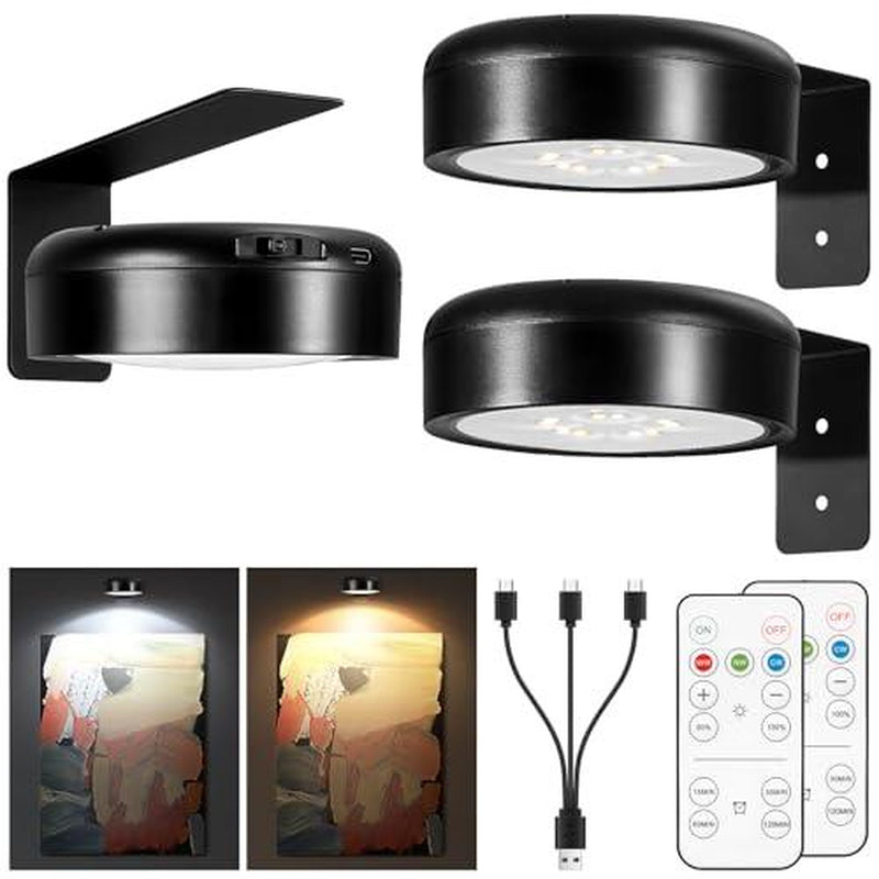 3Pack Picture Light Operated with Remote Painting for Art 3 Lighting Colors&Dimmable Led Display Accent on Wall Pictures Dartboard Photo Frame Portrait