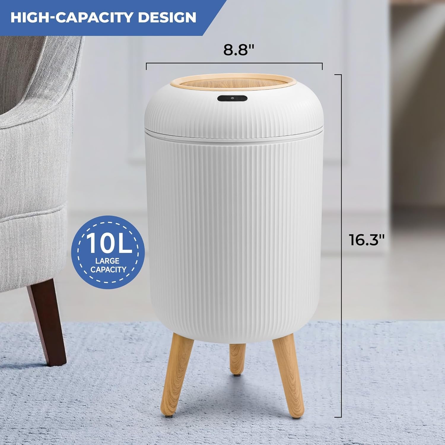 Smart Sensor Wastebasket, Convenient and Hygienic Easy to Use, Technology Sensor Waterproof Wastebasket Plastic Trash Can for Kitchen, Bathroom, Bedroom, Living Room, Office and Outdoor