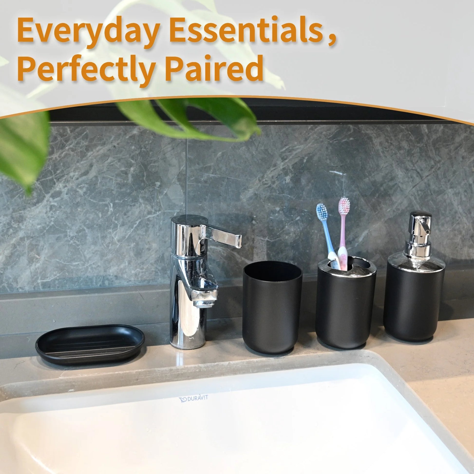 6 Piece Plastic Bath Accessories Sets, Black