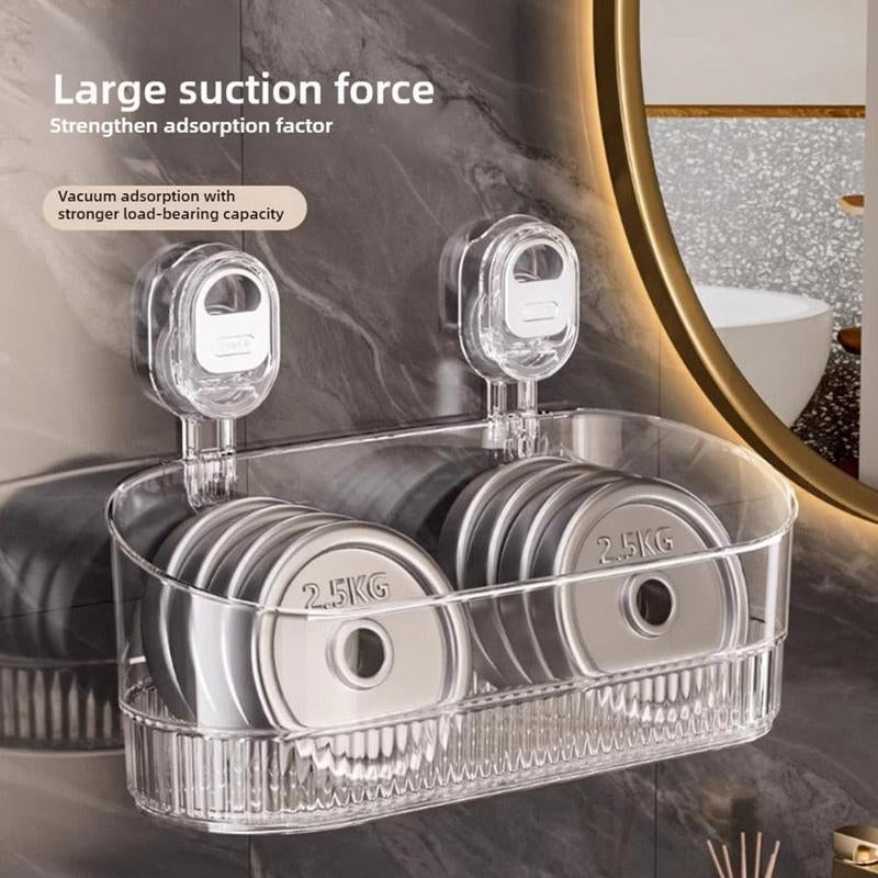No-Drill Bathroom Suction Storage Rack -2025 Upgrade Large Capacity & Strong Load-Bearing Transparent White Double Row Drainage Hole Detachable Easy Clean Shower Kitchen Organizer