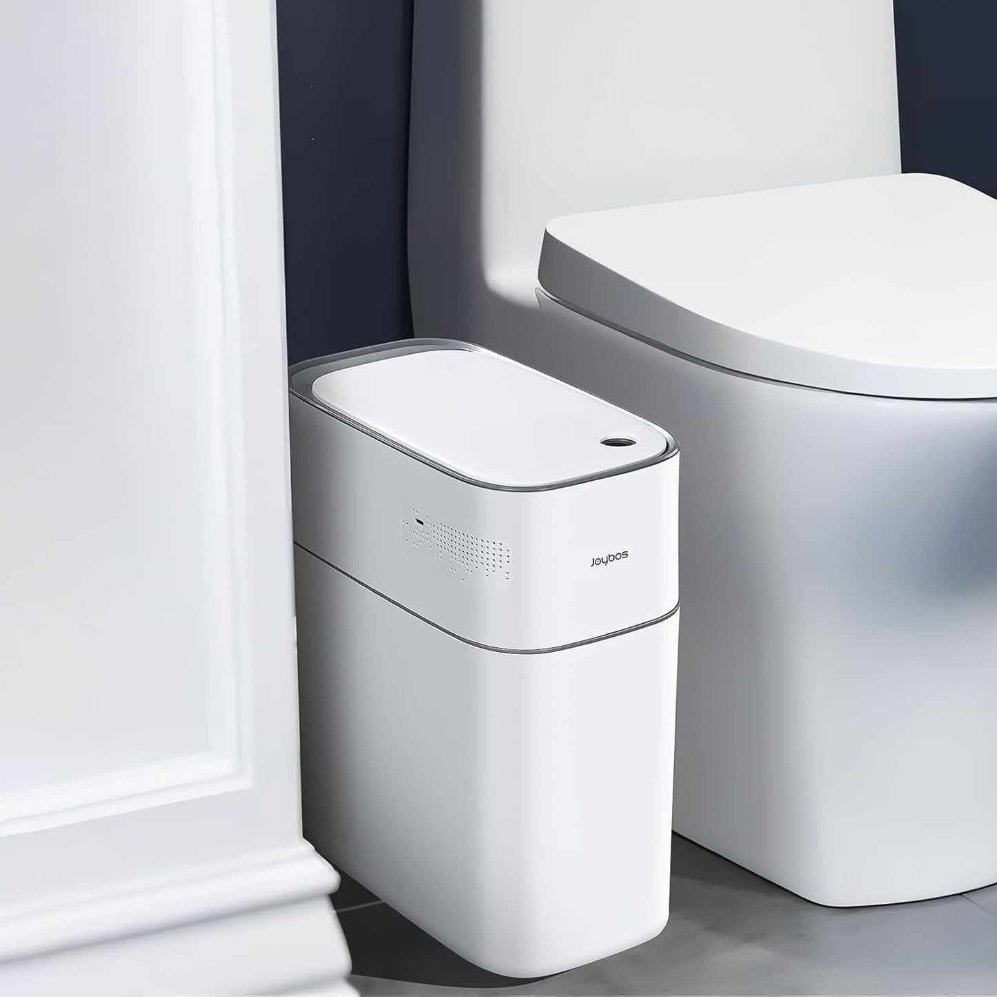 Trash Can with Lid Automatic Garbage Can, 3.8 Gallon Slim Small White Plastic Smart Trash Bin, Narrow Motion Sensor for Bedroom, Bathroom, Toilet Office