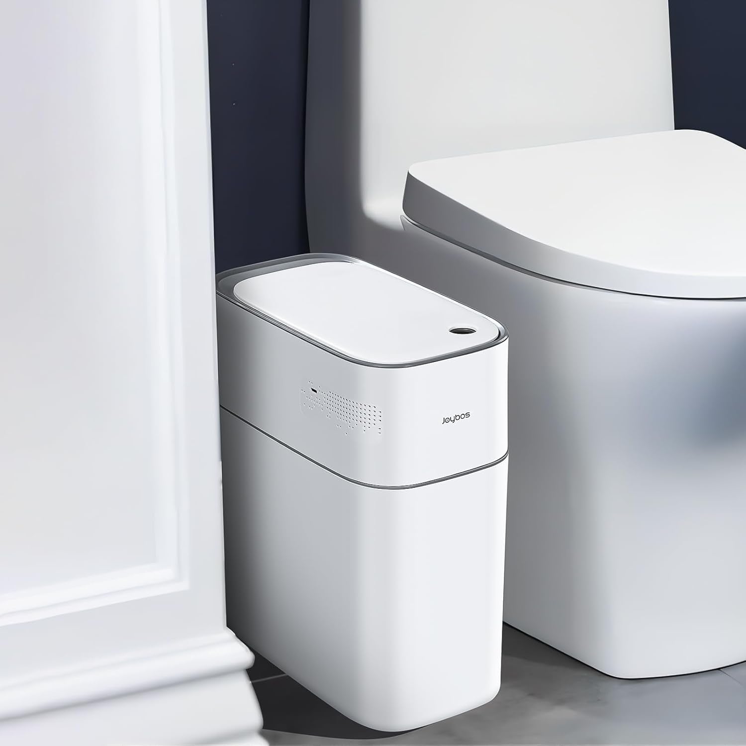 Trash Can with Lid Automatic Garbage Can, 3.8 Gallon Slim Small White Plastic Smart Trash Bin, Narrow Motion Sensor for Bedroom, Bathroom, Toilet Office