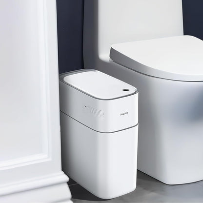 Trash Can with Lid Automatic Garbage Can, 3.8 Gallon Slim Small White Plastic Smart Trash Bin, Narrow Motion Sensor for Bedroom, Bathroom, Toilet Office