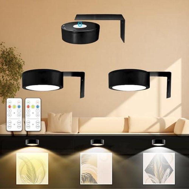 3Pack Picture Light Operated with Remote Painting for Art 3 Lighting Colors&Dimmable Led Display Accent on Wall Pictures Dartboard Photo Frame Portrait