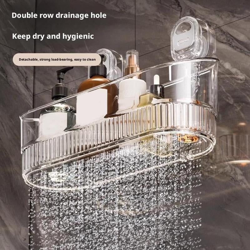 No-Drill Bathroom Suction Storage Rack -2025 Upgrade Large Capacity & Strong Load-Bearing Transparent White Double Row Drainage Hole Detachable Easy Clean Shower Kitchen Organizer