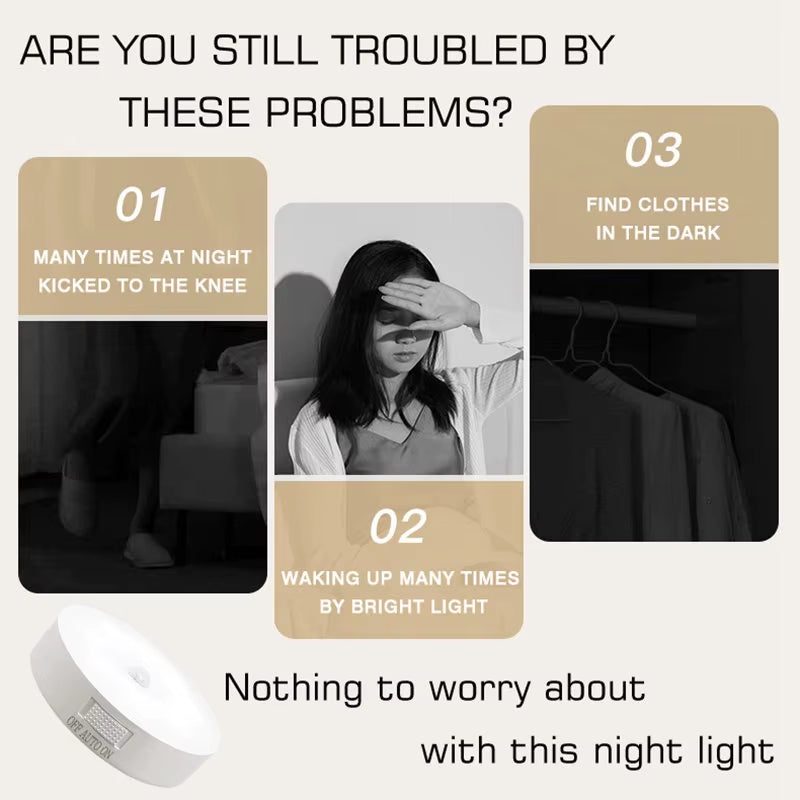 Motion Sensor Light Bedroom Night Light Room Decor USB LED Lamp Rechargeable Home Decoration Lights for Stairs Hallway Closet