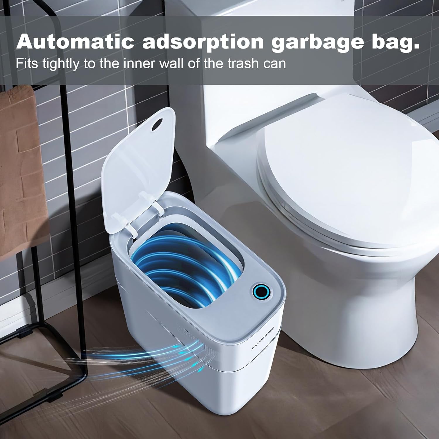 Trash Can with Lid Automatic Garbage Can, 3.8 Gallon Slim Small White Plastic Smart Trash Bin, Narrow Motion Sensor for Bedroom, Bathroom, Toilet Office