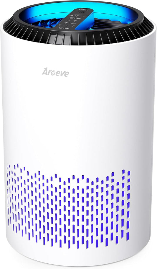 Air Purifiers for Bedroom Home, 3 Layer Filter for Smoke Pollen Allergies Pet Dander Odor, Sleep Mode for Better Sleep, Energy Saving, 3 Speeds, Timer for Office, Dorm, Kitchen, MK01, White