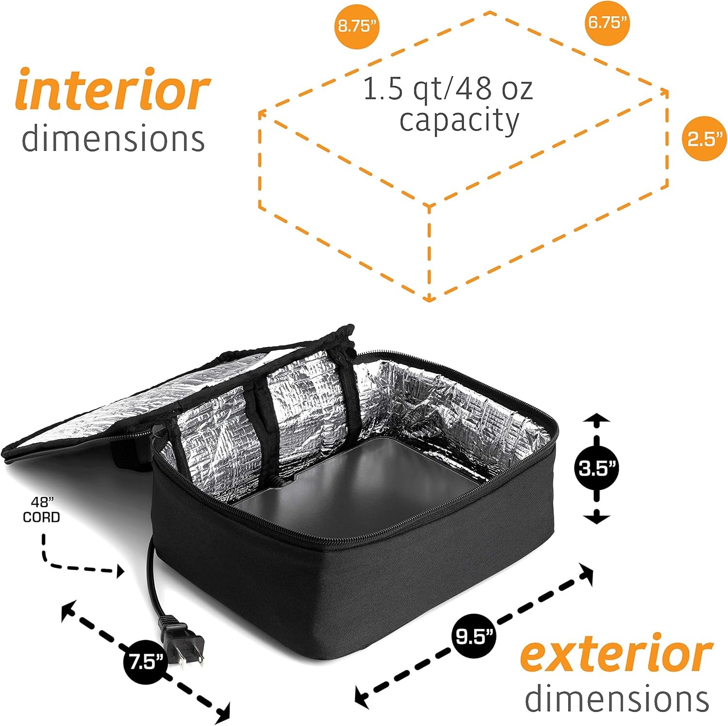 Mini Heated Lunch Box- Portable Electric Food Warmer for Men and Women - Great for Work, Office, and Construction - Cook, Reheat, and Eat on the Go - 120V - Black