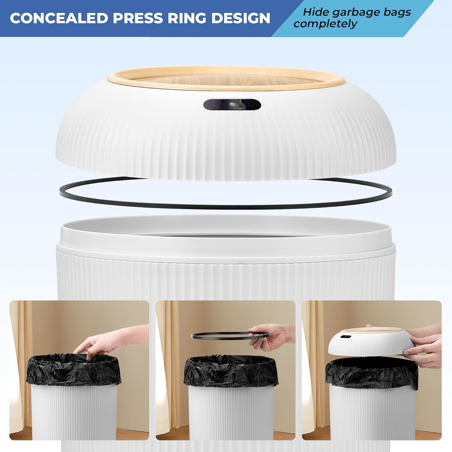 Smart Sensor Wastebasket, Convenient and Hygienic Easy to Use, Technology Sensor Waterproof Wastebasket Plastic Trash Can for Kitchen, Bathroom, Bedroom, Living Room, Office and Outdoor