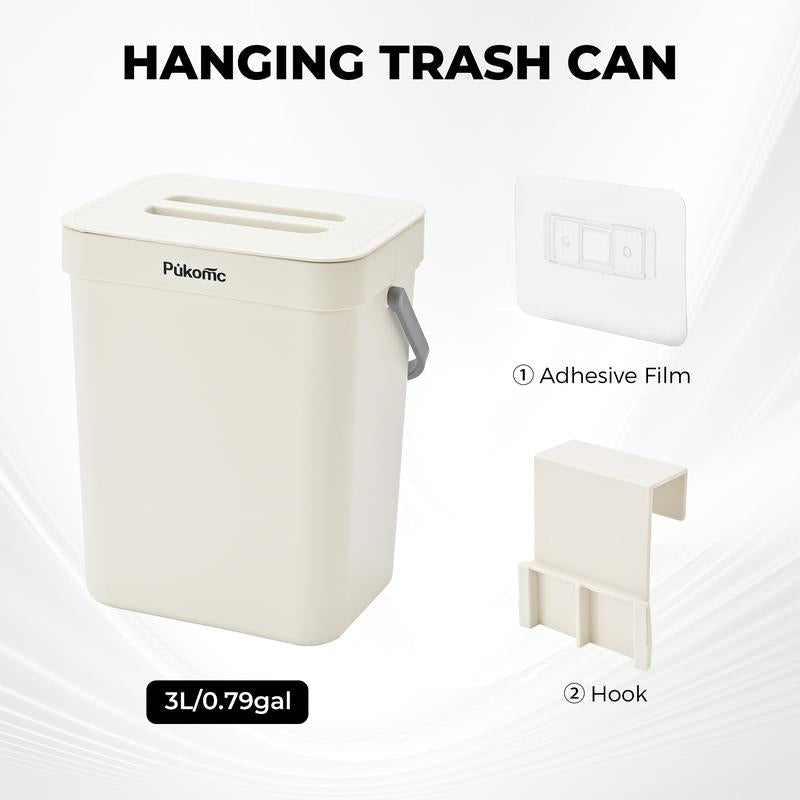 Pukomc Slit 3-Piece Trash Bin Set in White, 14L, 7L, 3L Sizes with Soft-Close Lid, Durable Steel Pedal & Sealed Design for Odor Blocking Storage